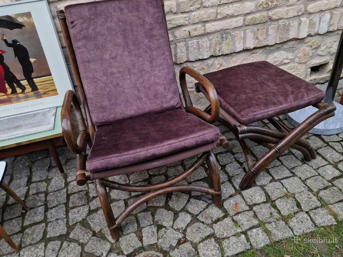 Vintažinis mid century ratango fotelis su pakoju - nuotraukos Nr. 21
