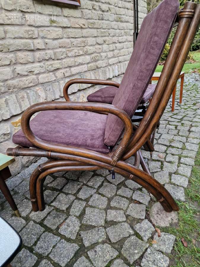 Vintažinis mid century ratango fotelis su pakoju - nuotraukos Nr. 22