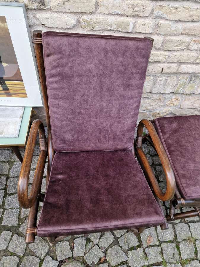Vintažinis mid century ratango fotelis su pakoju - nuotraukos Nr. 23
