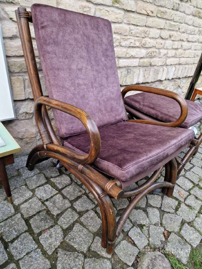 Vintažinis mid century ratango fotelis su pakoju - nuotraukos Nr. 24