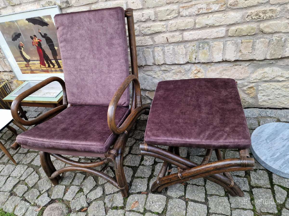 Vintažinis mid century ratango fotelis su pakoju - nuotraukos Nr. 26