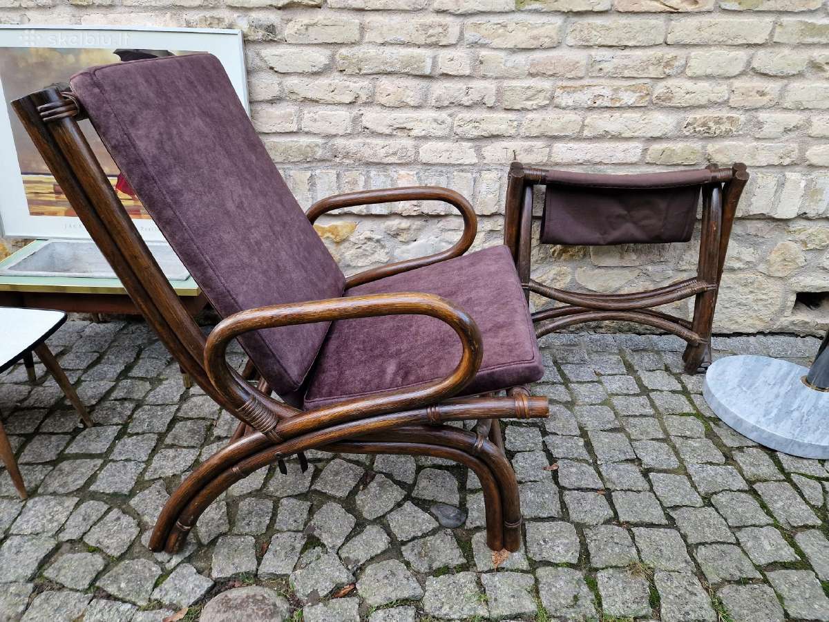 Vintažinis mid century ratango fotelis su pakoju - nuotraukos Nr. 32