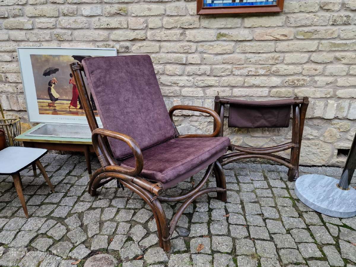 Vintažinis mid century ratango fotelis su pakoju - nuotraukos Nr. 33