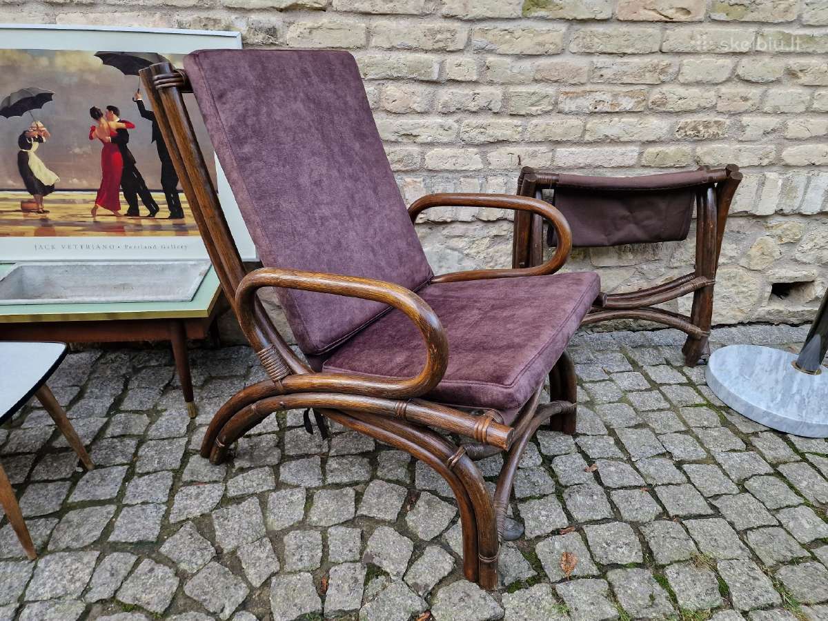 Vintažinis mid century ratango fotelis su pakoju - nuotraukos Nr. 34