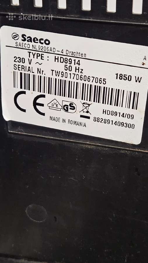 Saeco kavos aparatas Hd8914 - nuotraukos Nr. 6