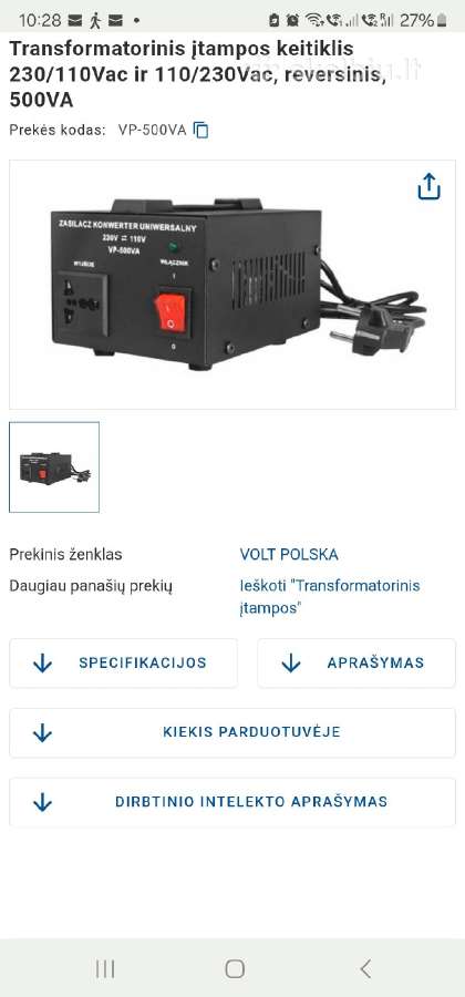 Itampos keitiklis 110v - 230v