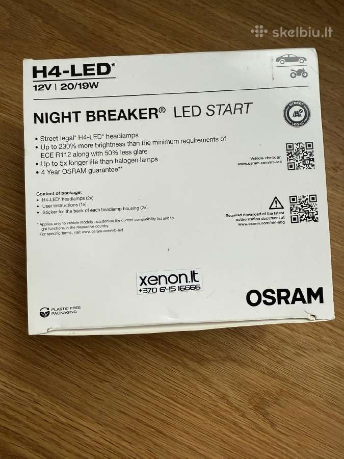LED Osram H4 lemputės night breaker +230% legalios - nuotraukos Nr. 3