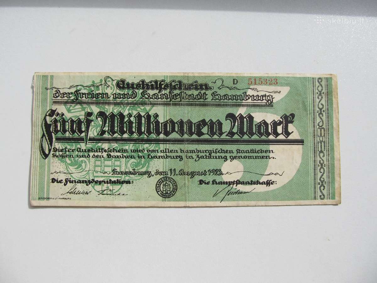 5 milijonai markiu , Hamburg Vokietija , 1923