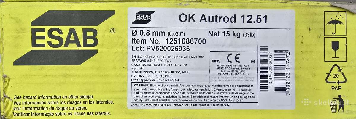 Esab Ok Autrod 12.51 suvirinimo viela. - nuotraukos Nr. 3