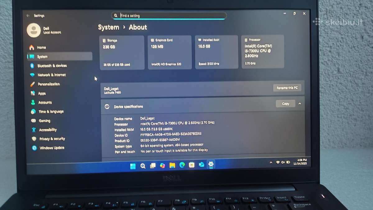 Dell Latitude 7480 Intel Core i5-7300u - nuotraukos Nr. 13