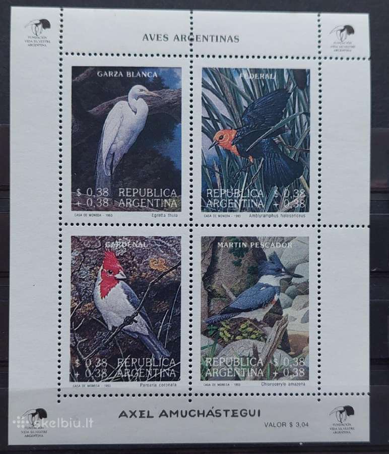 Argentina 1993 paukščiai , švarūs, Michel block55
