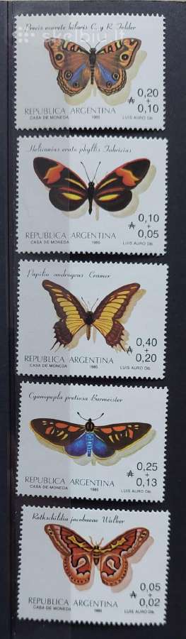 Argentina 1985 drugeliai, švarūs, Michel 1777-1781