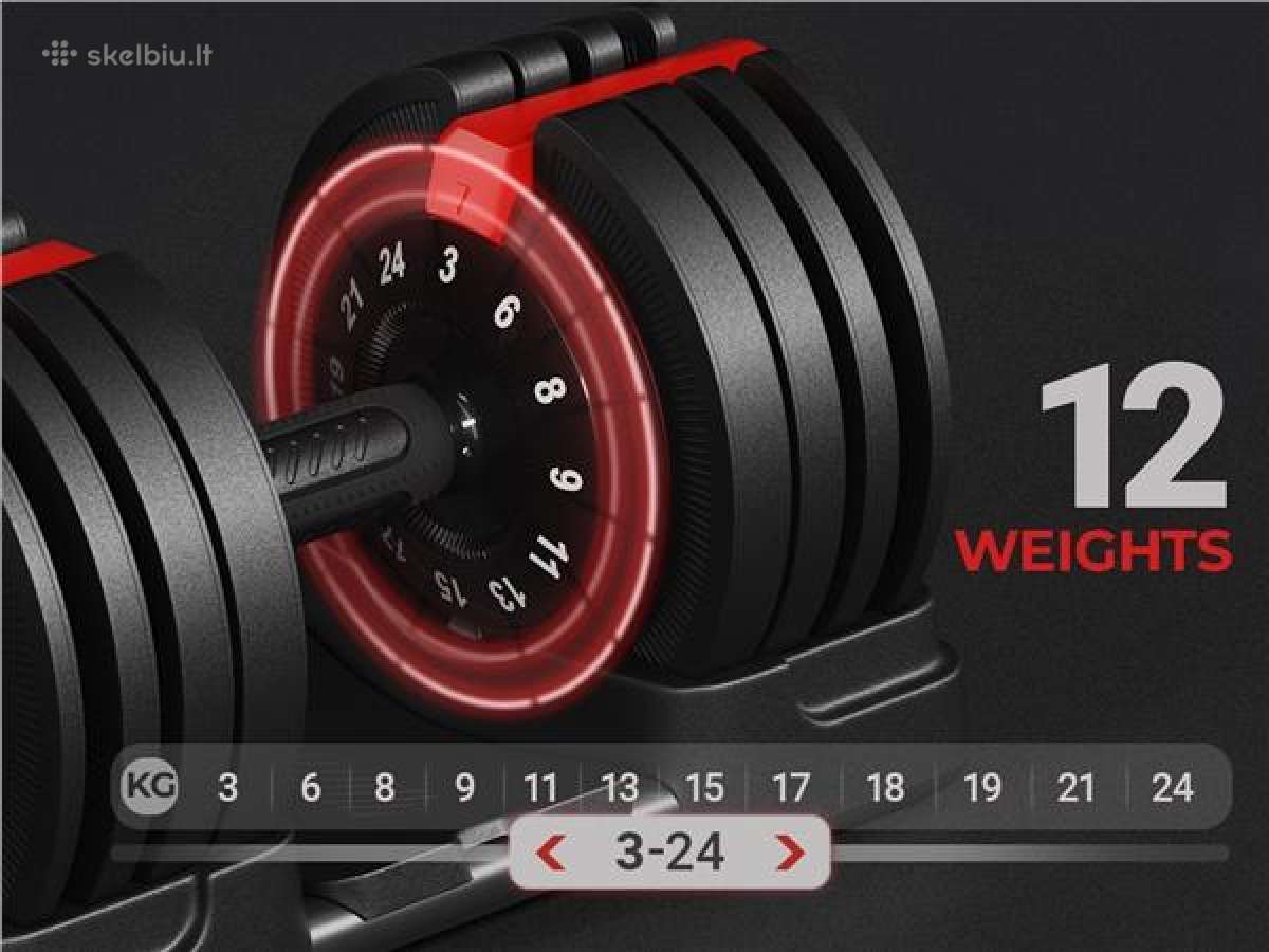 Reguliuojamas hantelis nuo 3 iki 24kg - nuotraukos Nr. 2