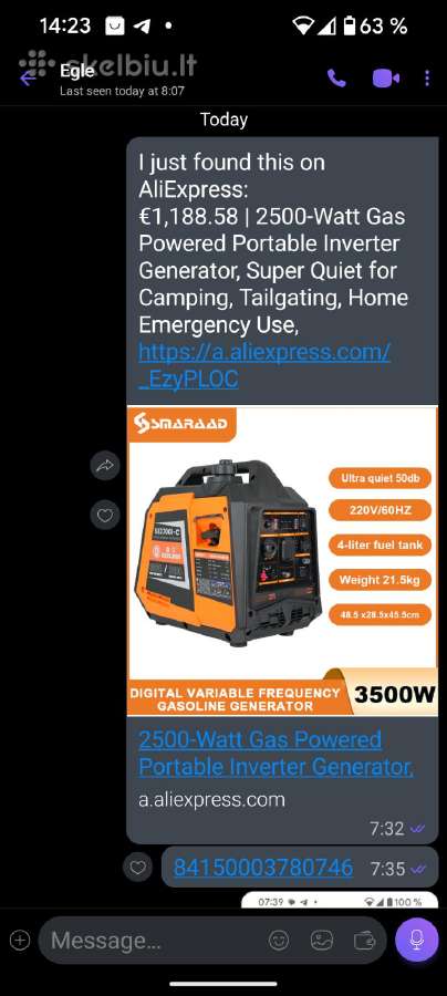 Invertorinis 3,5 Kw elektros generatorius