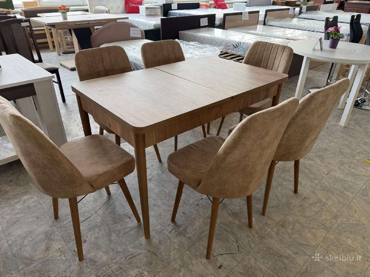 Valgomojo padidinamas stalas +6 kėdės