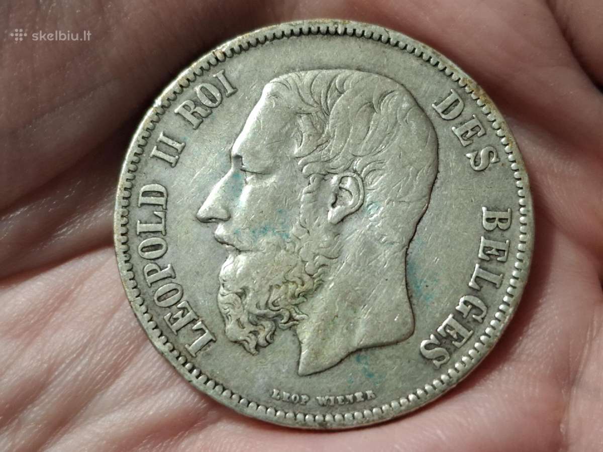 Belgija 5 frankai 1873 sidabras - nuotraukos Nr. 2