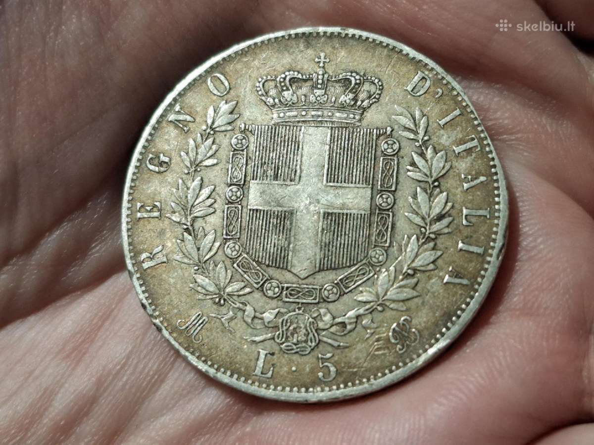 Italija 5 liros 1873 sidabras