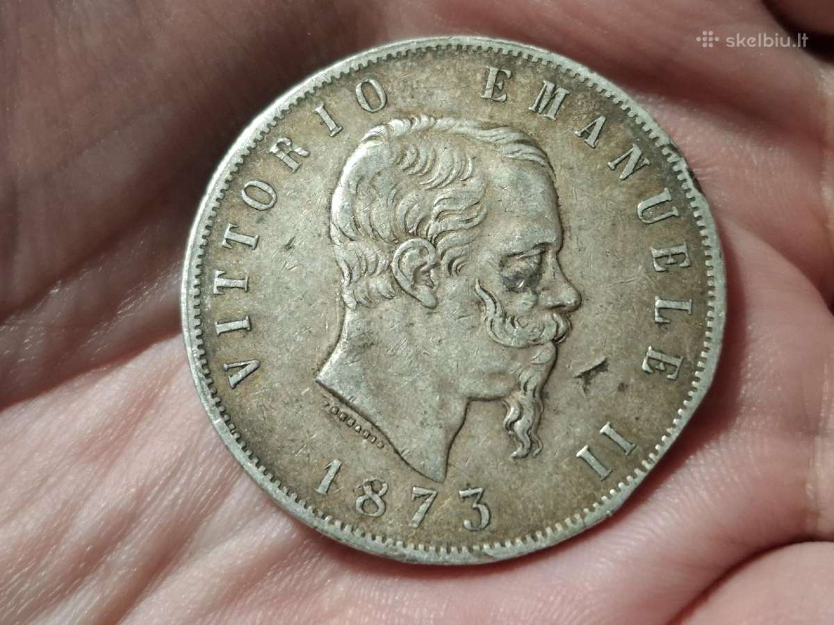 Italija 5 liros 1873 sidabras - nuotraukos Nr. 2