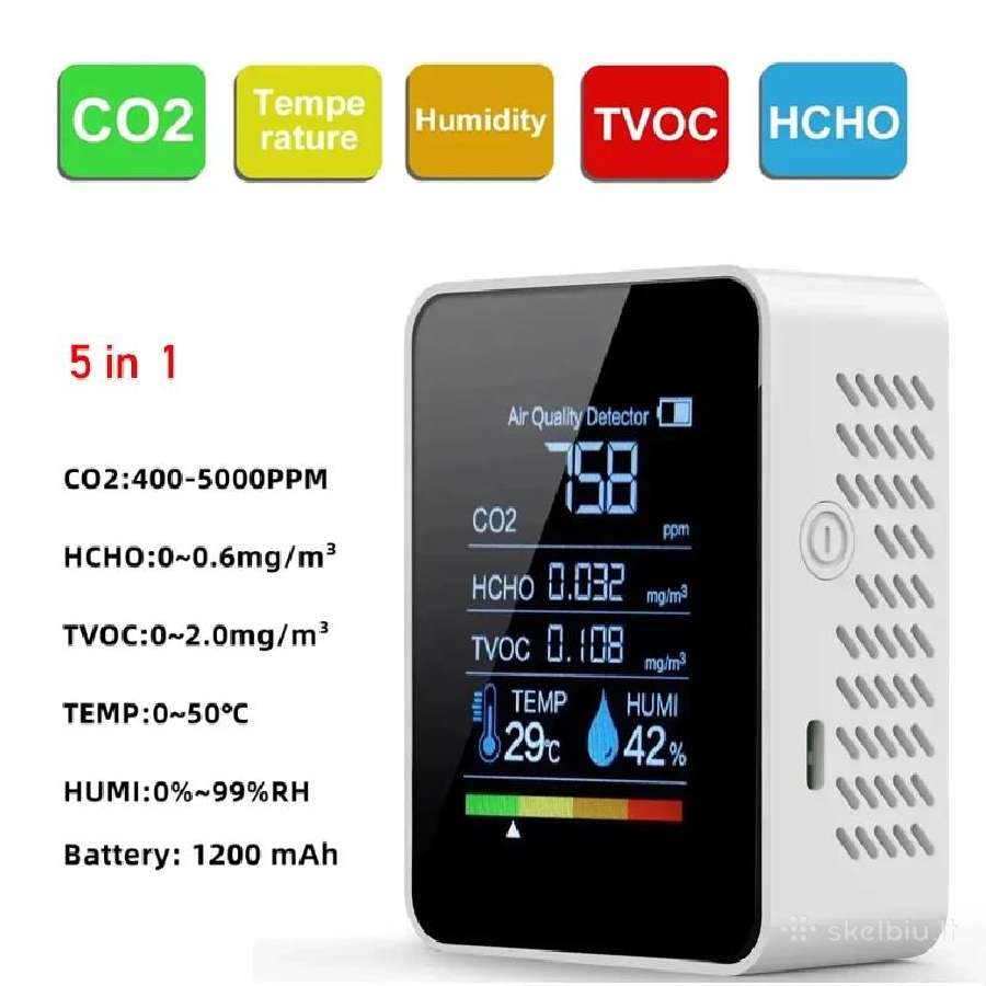Multifunctional 5in1 Co2 Meter Digital Temperature
