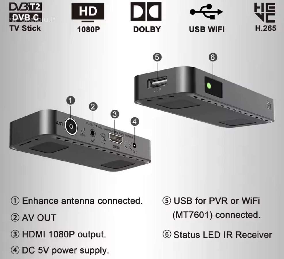 Dvb-t2 / Dvb-c TV dekoderį Ubisheng (h.265, Full H - nuotraukos Nr. 3