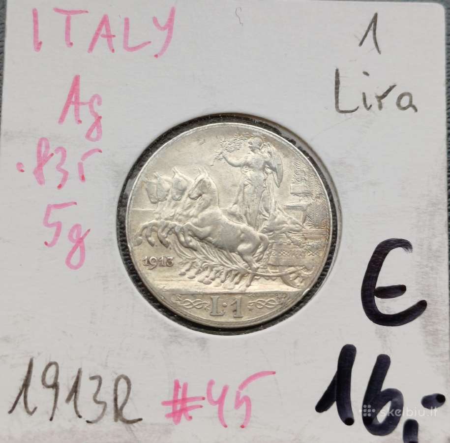 (657) 1 lira 1913m. Italija sidabras