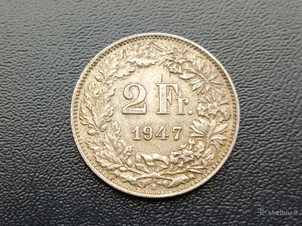 (654) 2 frankai 1947m. Šveicarija sidabras