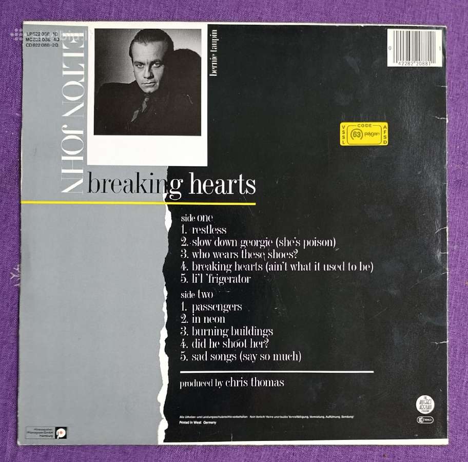 Elton John Breaking hearts vinilo plokstele - nuotraukos Nr. 2