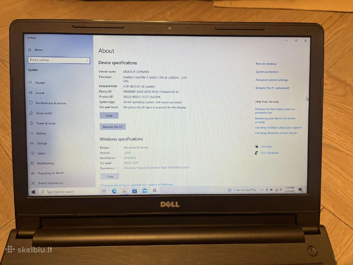 Dell Inspiron 15 3567 i3-6006u 2.0ghz win10 - nuotraukos Nr. 9