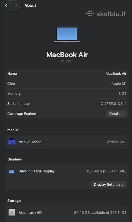 MacBook air M1. Puikios būklės! - nuotraukos Nr. 5