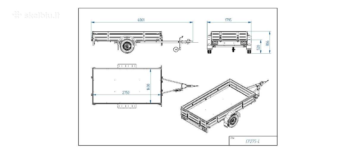 Priekaba Tikitreiler Cp275-l 750kg 275x138x33 - nuotraukos Nr. 4