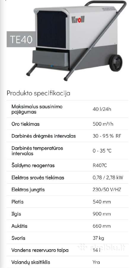Profesionalus Sausintuvas drėgmės surinkėjas Te40 - nuotraukos Nr. 2