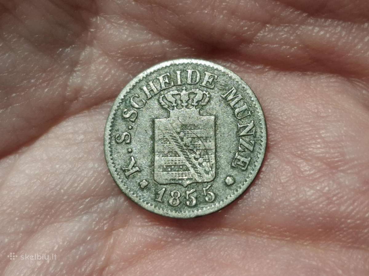 Saksonija 5 pfenning 1855 sidabras - nuotraukos Nr. 2