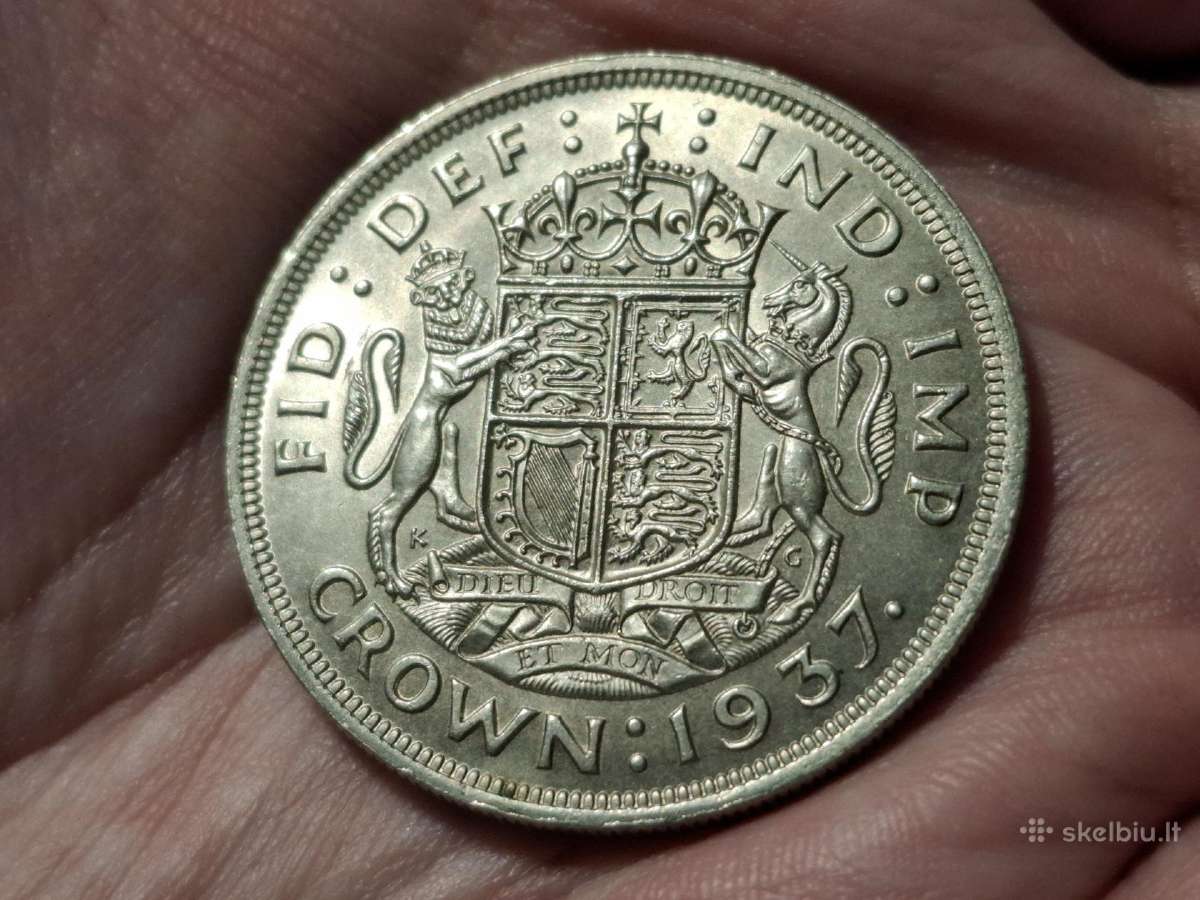 UK 1 crown 1937 sidabras proginė