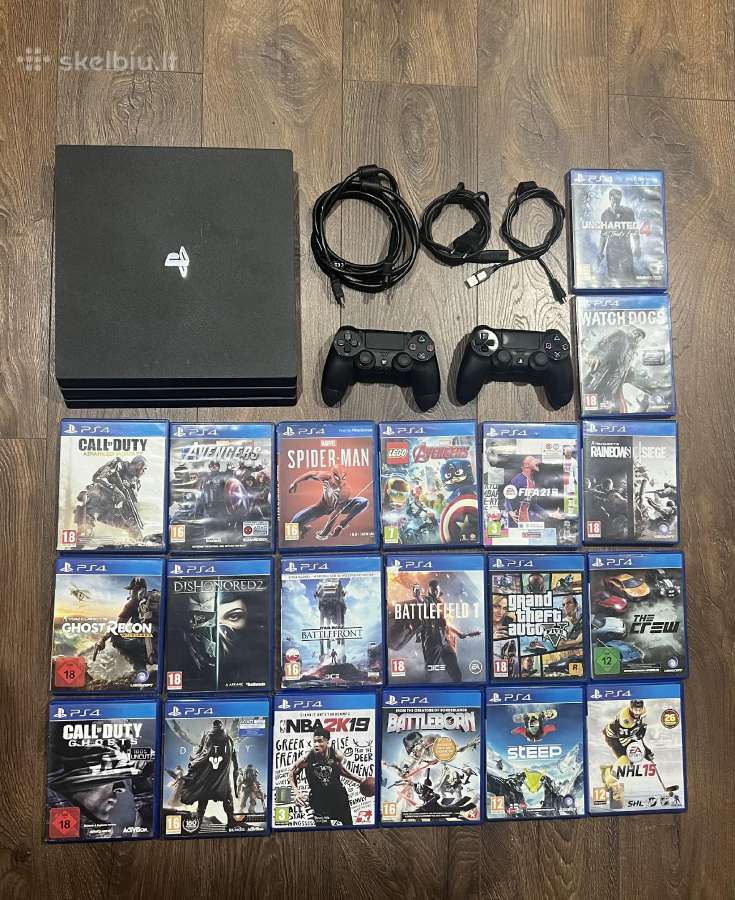 Playstation 4 Pro,7216b/1tb/2 pultai/20 žaidimu