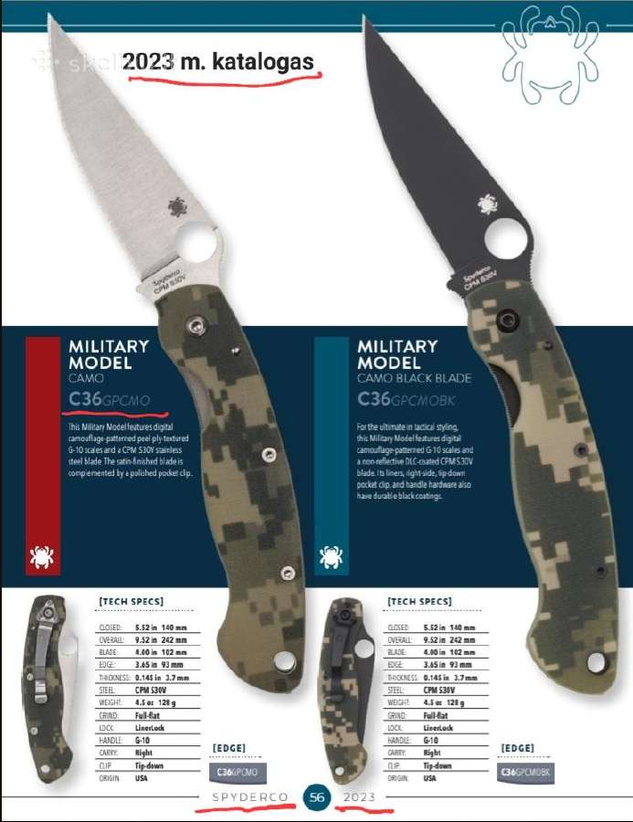 Peilis Spyderco Military G-10 Camo Made in Usa - nuotraukos Nr. 9
