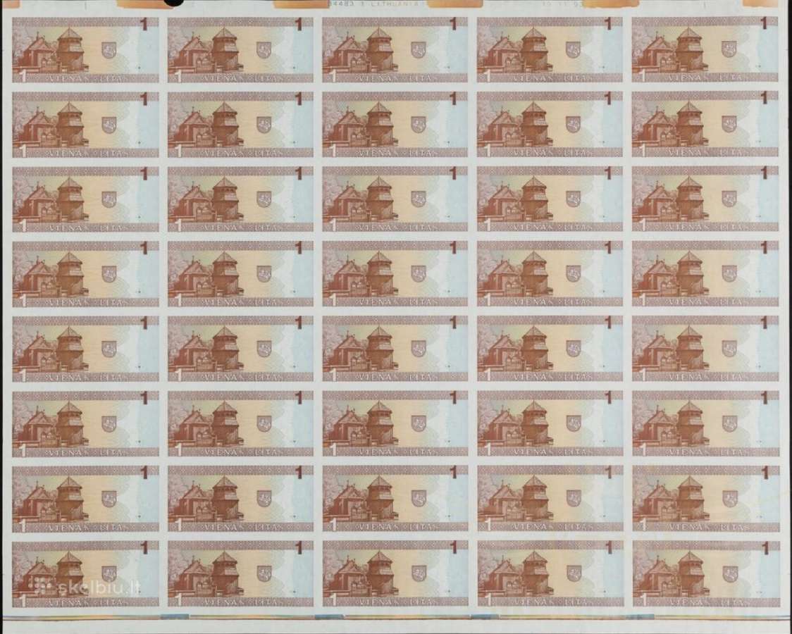 1994 m. 1 Litas Nekarpytas 40 Banknotų Lapas, Unc