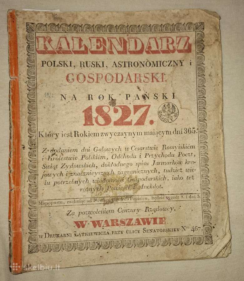 Kalendarz polski, Ruski, astronomiczny i. 1827.