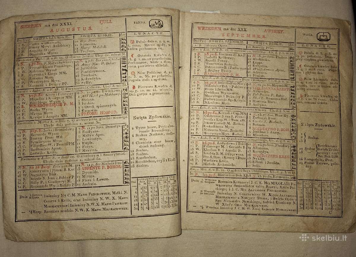 Kalendarz polski, Ruski, astronomiczny i. 1827. - nuotraukos Nr. 2