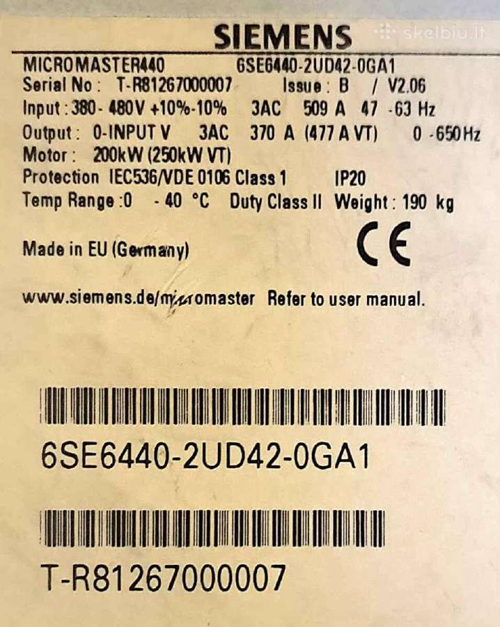 Parduodamas Siemens Dk Mm440 6se6440-2ud42-0ga1 - nuotraukos Nr. 3