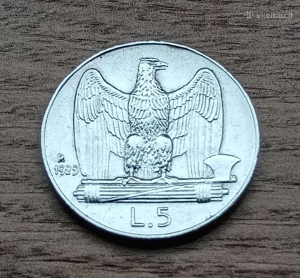 Sidabrinės 5 liros Italija 1929 m.