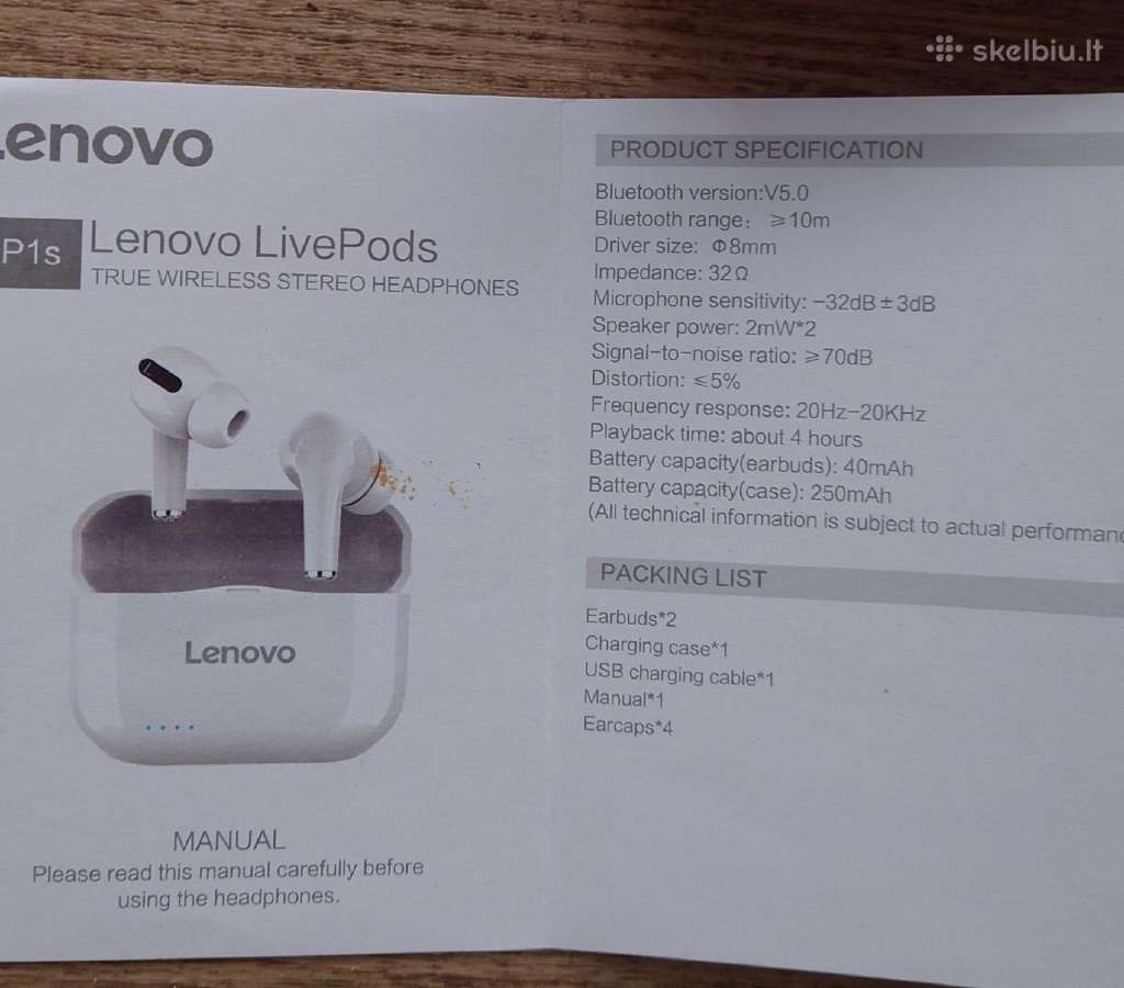 Belaidės ausinės Lenovo Livepods - nuotraukos Nr. 3