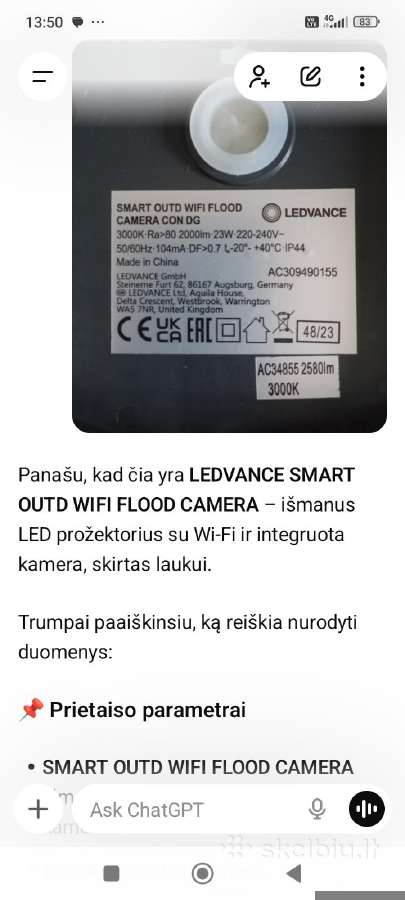 Smart Outd WiFi Flood Cameraišmanus lauko prožek. - nuotraukos Nr. 5
