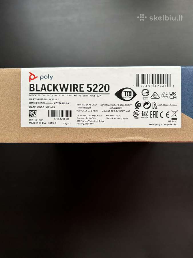 Hp Poly Blackwire 5220 Stereo ausinės su adapteriu - nuotraukos Nr. 6