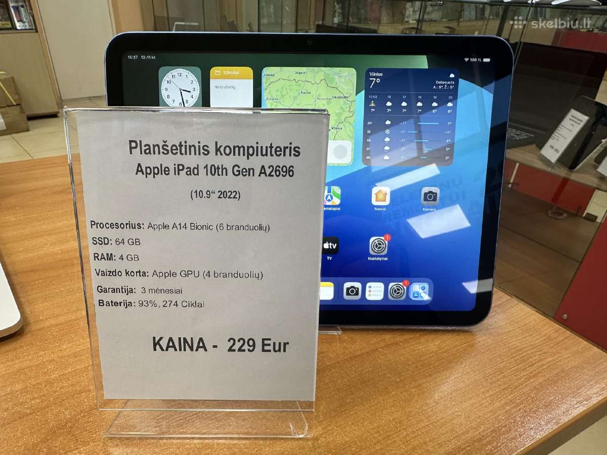 Apple iPad (2022), 10,9'' 10th Gen A2696 64gb WiFi