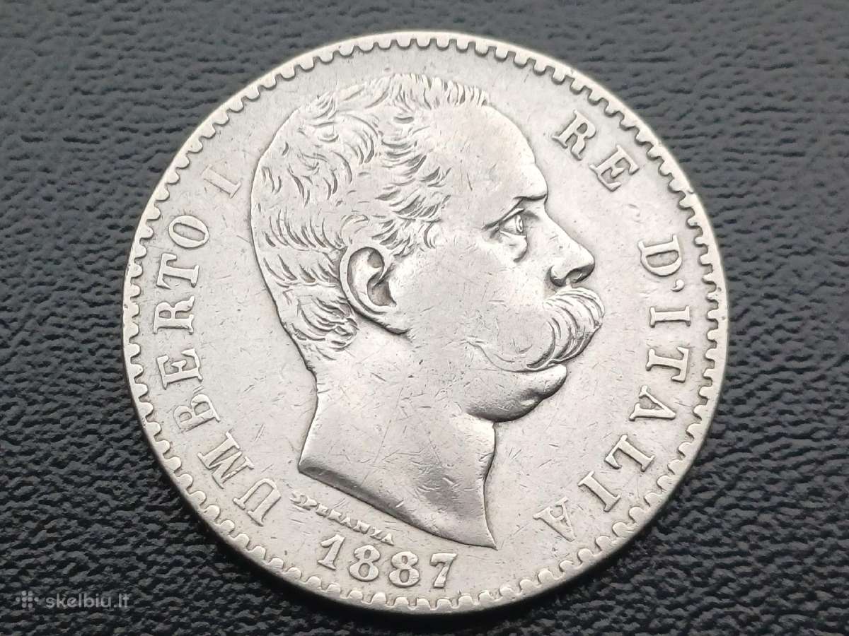 2 liros 1887m. Italija sidabras - nuotraukos Nr. 2