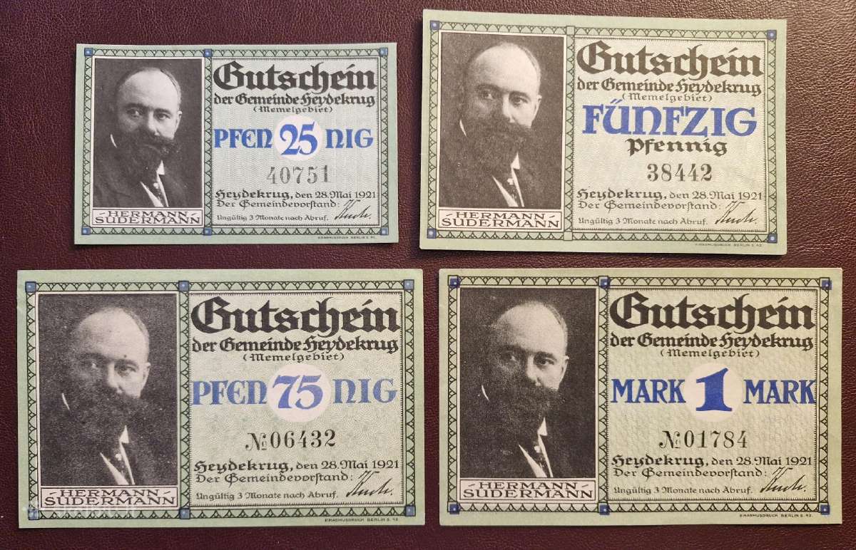 25, 50, 75 Pfennig ir 1 Mark Šilutė Unc stovio