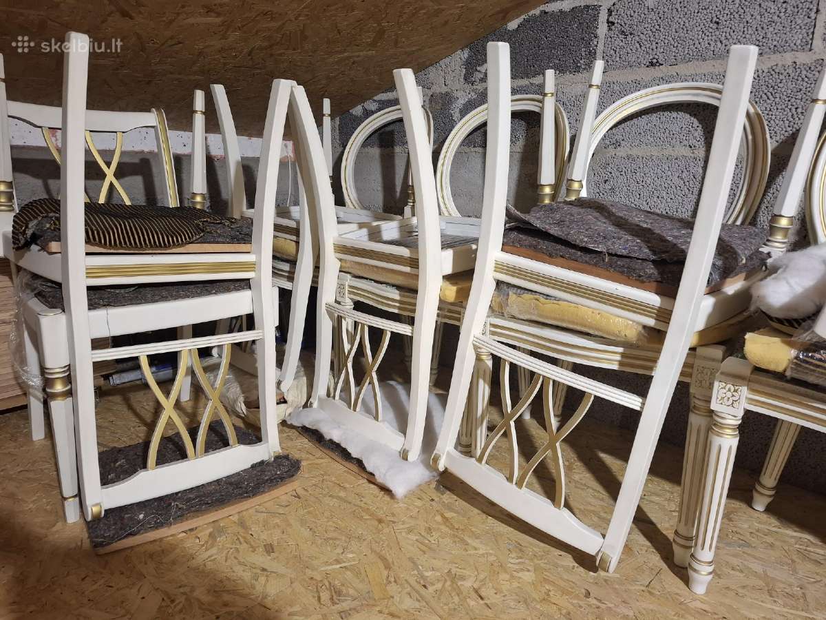 Kėdės restauruotos baltos su auksu, 6 vnt - nuotraukos Nr. 3