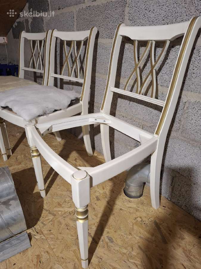 Kėdės restauruotos baltos su auksu, 6 vnt