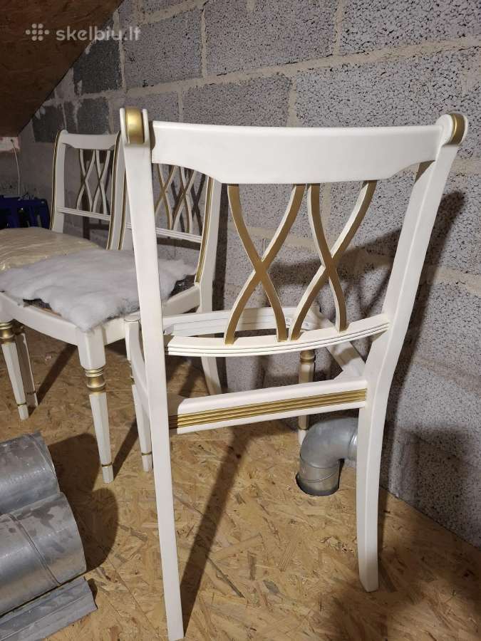 Kėdės restauruotos baltos su auksu, 6 vnt - nuotraukos Nr. 2