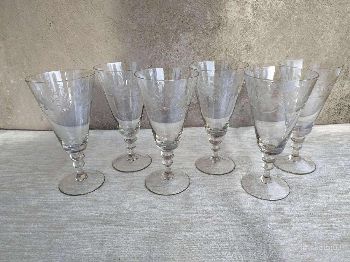 6 Vnt Vintage krištolinio stiklo graviruotos taur - nuotraukos Nr. 4